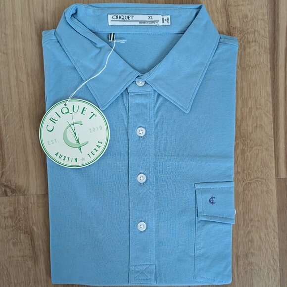 NWT Criquet Men’s Light Blue Polo Shirt XL Short Sleeve Golf